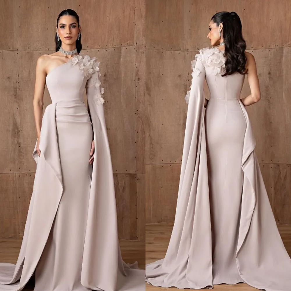 

High Quality Customized Appliques Sweep Train Pink One Shoulder Women Evening Prom Dresses Elegant Wedding Serene Hill Dress