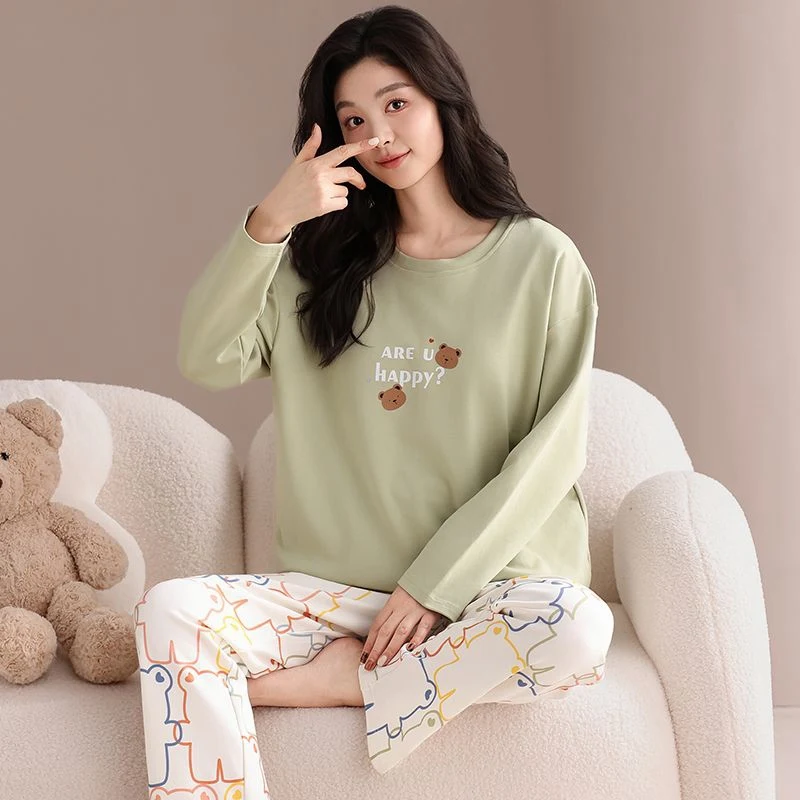 

Весна 2025 года, хлопковые пижамные комплекты с длинными рукавами и принтом для женщин, корейская свободная одежда для сна, костюм, пижама, домашняя одежда, Pijama Mujer, домашняя одежда