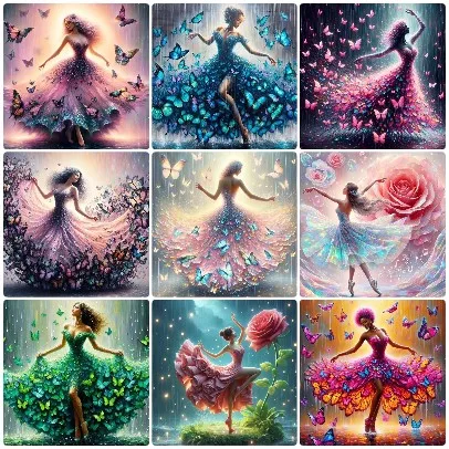 

Multicolor Butterfly Form Skirt & Giant Rose Dancing Girl Jigsaw Puzzle, Soft Glow Mist Kids Room Wall Decor