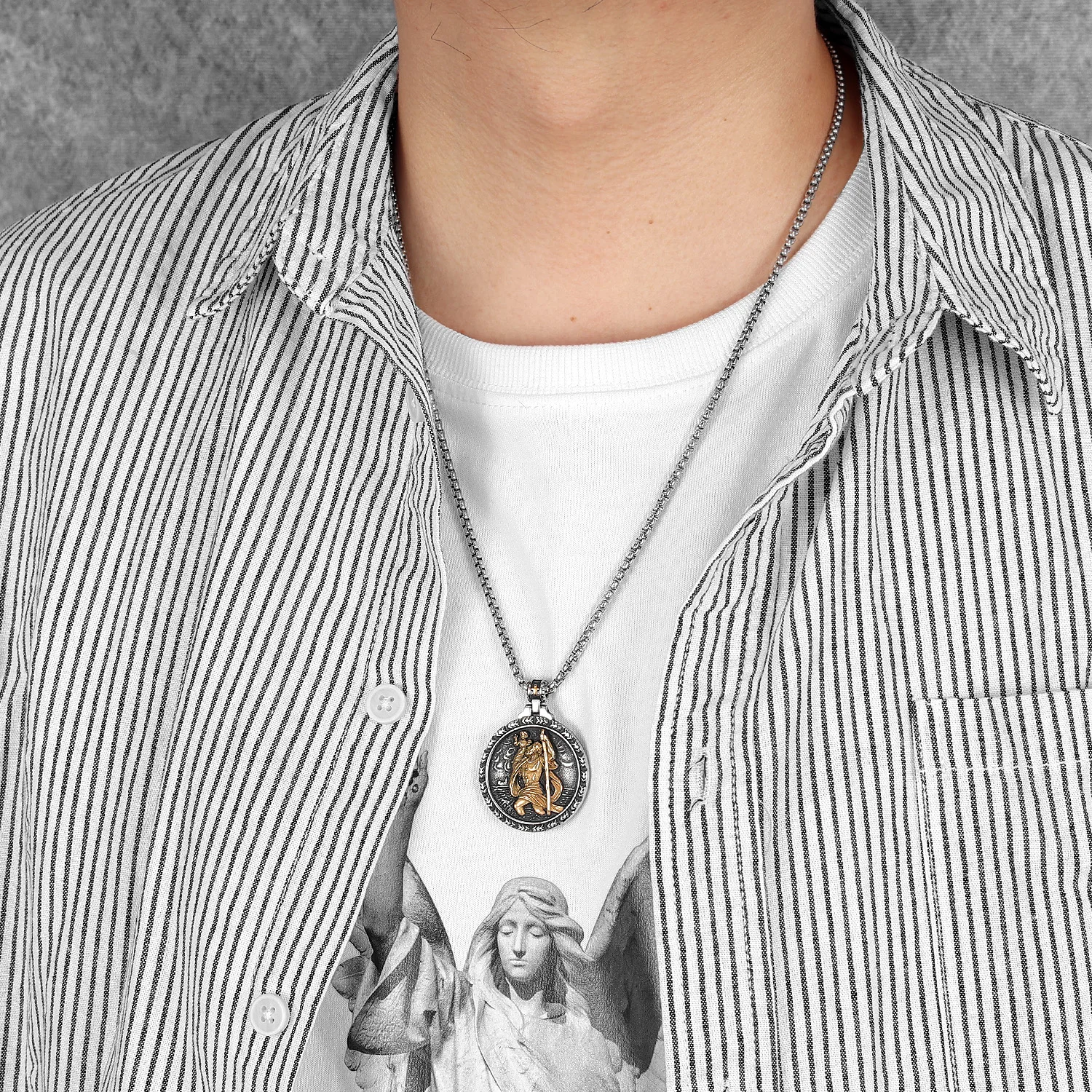 Saint Christopher Men Necklace 316L Stainless Steel Chain Pendants Traveler Amulet Jesus Vintage for Male Jewelry Gift Wholesale