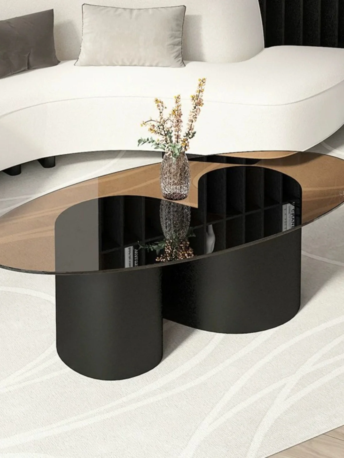 Light Luxury Oval Rock Plate Mother and Child Tea Table Simple Modern Small Unit Creative Living Room Household Tempered