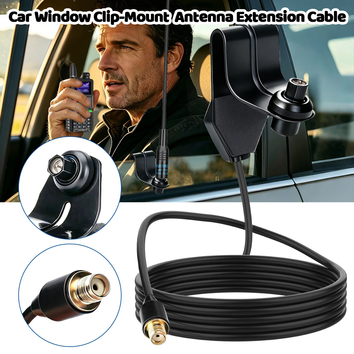 ABBREE Window Clip Mount Car Antenna Bracket SMA Female To SMA Male Extension Coaxial Cable For Handheld Walkie Talkie Two Way R
