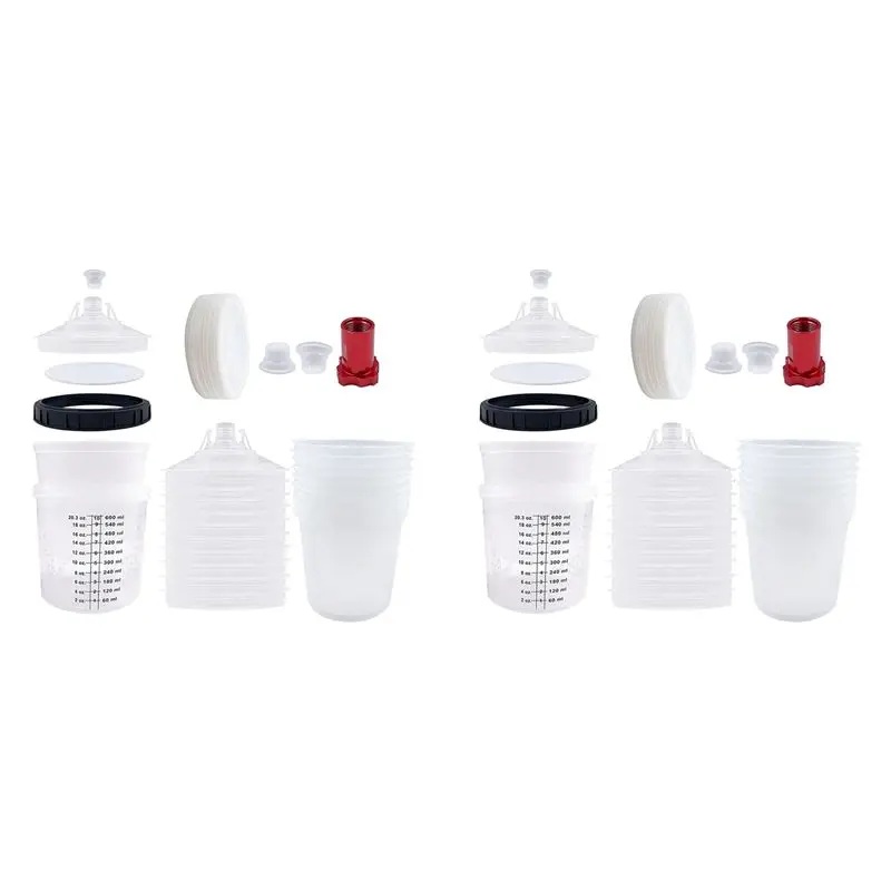A01F-2X Paint Sprayer Mixing Cup Liner And Cap System For HVLP Spray Guns, Automotive Paint Spraygun 20 Oz (600 Ml) Kit