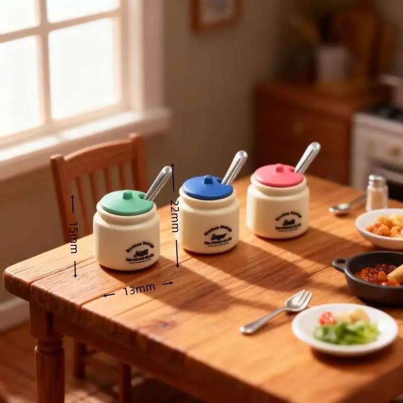 

@3Pcs Mini Seasoning Jar Model 1/12 Dollhouse Miniature Playhouse Kitchen Scene Decoration Doll Accessories Toys