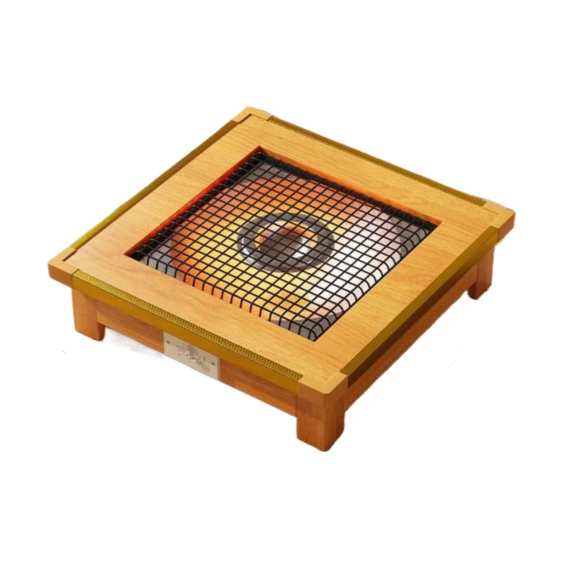 Solid Wood Electric Fire Pit Heater - Indoor Foot Warmer Stove, Under Desk Heated Bucket for Winter