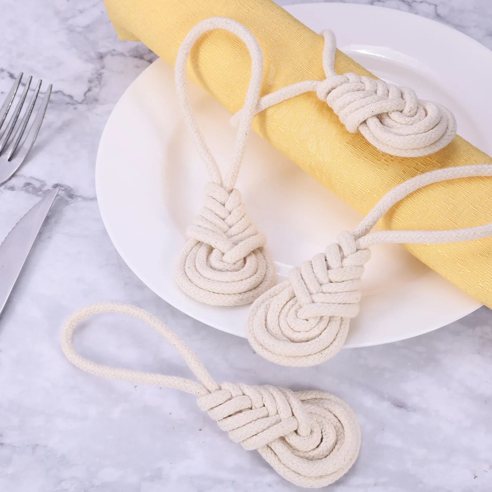 12pcs Creative Cotton Rope Hand-knitted Knot Napkin Buckles Table Cloth Rings Wedding Christmas Party Feast Decor Home/Hotel