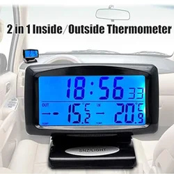 Digital Car Clock Thermometer with Blacklight Function 2 In 1 Car LCD Digital Temperature Clock Indoor Outdoor Thermometer