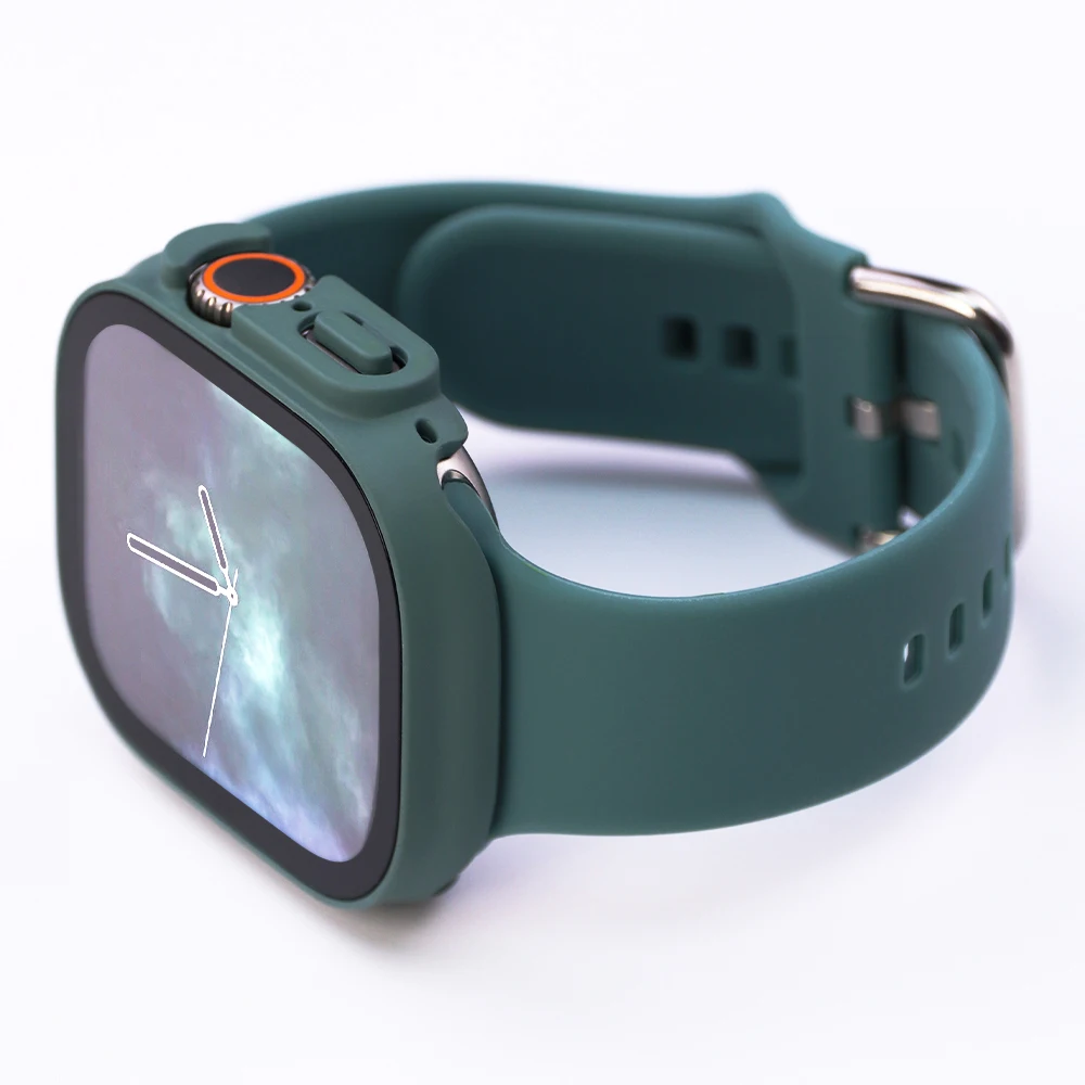 Vidrio + funda + correa para Apple Watch Band 49mm 44mm 40mm 45mm 41mm 38mm 42mm 46mm correa de silicona iWatch Series 10 9 8 7 Ultra SE