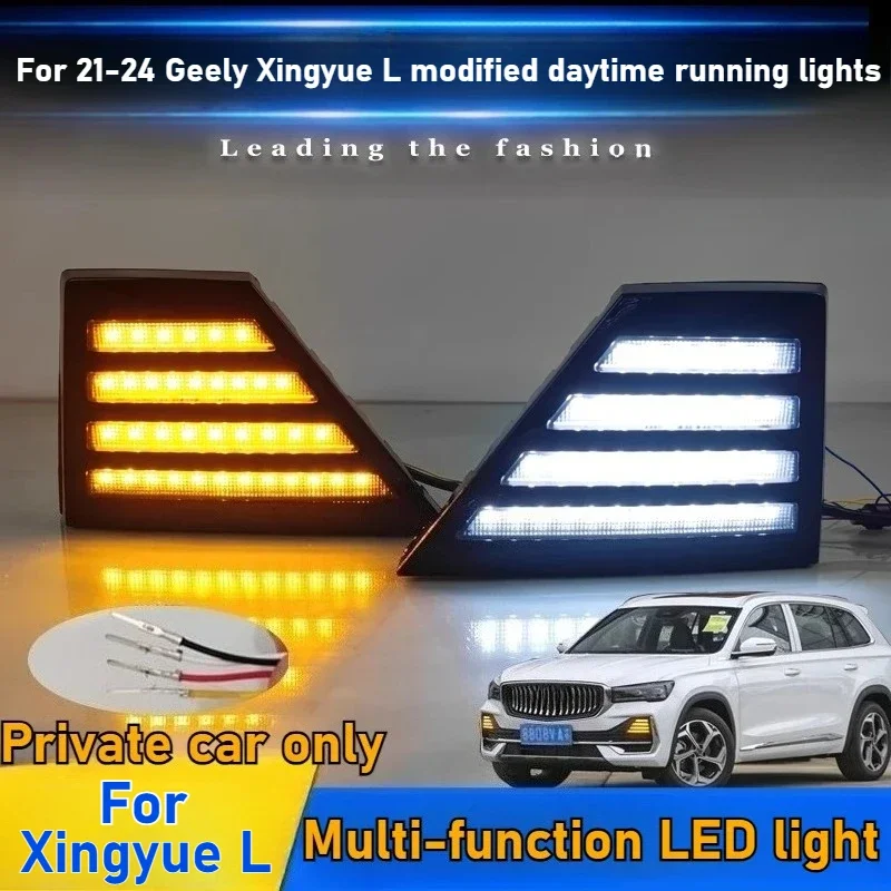 

For Geely Monjaro KX11 Xingyue L 2021-2024 Car LED Daytime Running Lights DRL Dynamic Turn Signal Front Fog Lamp 12V Daylights