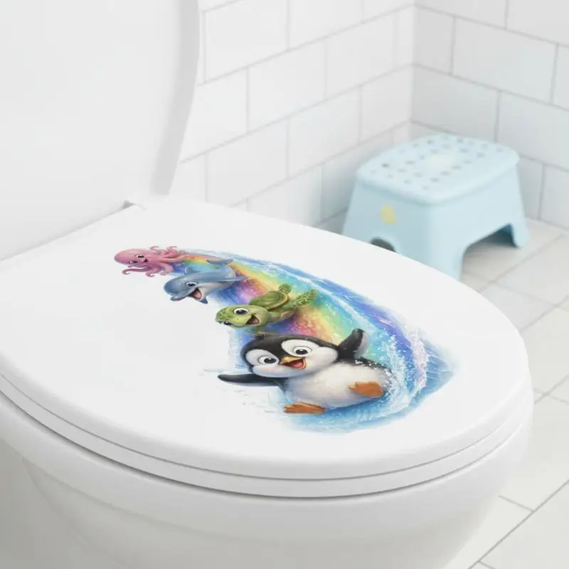 Cute Sea Animal Toilet Sticker Waterproof Bathroom Wall Sticker Self-Adhesive Removable Decals Home Decor DIY