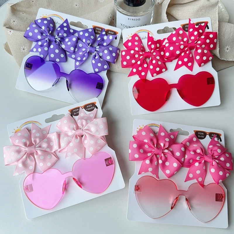 

1Set Children Headwear Glasses Solid Soft Bowknot Head Bands Girls Lace Barrette Retro headbands Sunglasses Kids Hair Band Sets