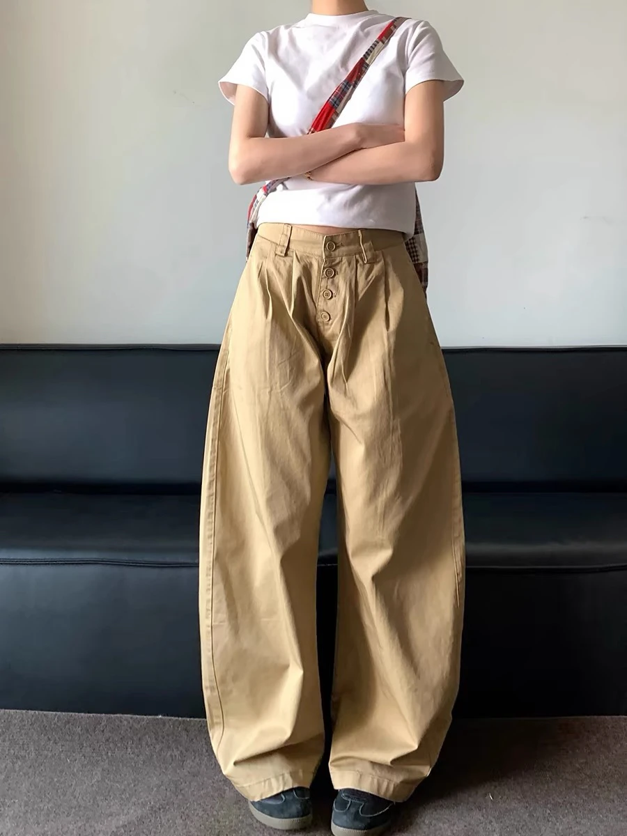

American Retro Men's And Women's Casual Loose Long Pants Baggy Wide Leg Pants Straight Cut Elastic Waist Summer Faion