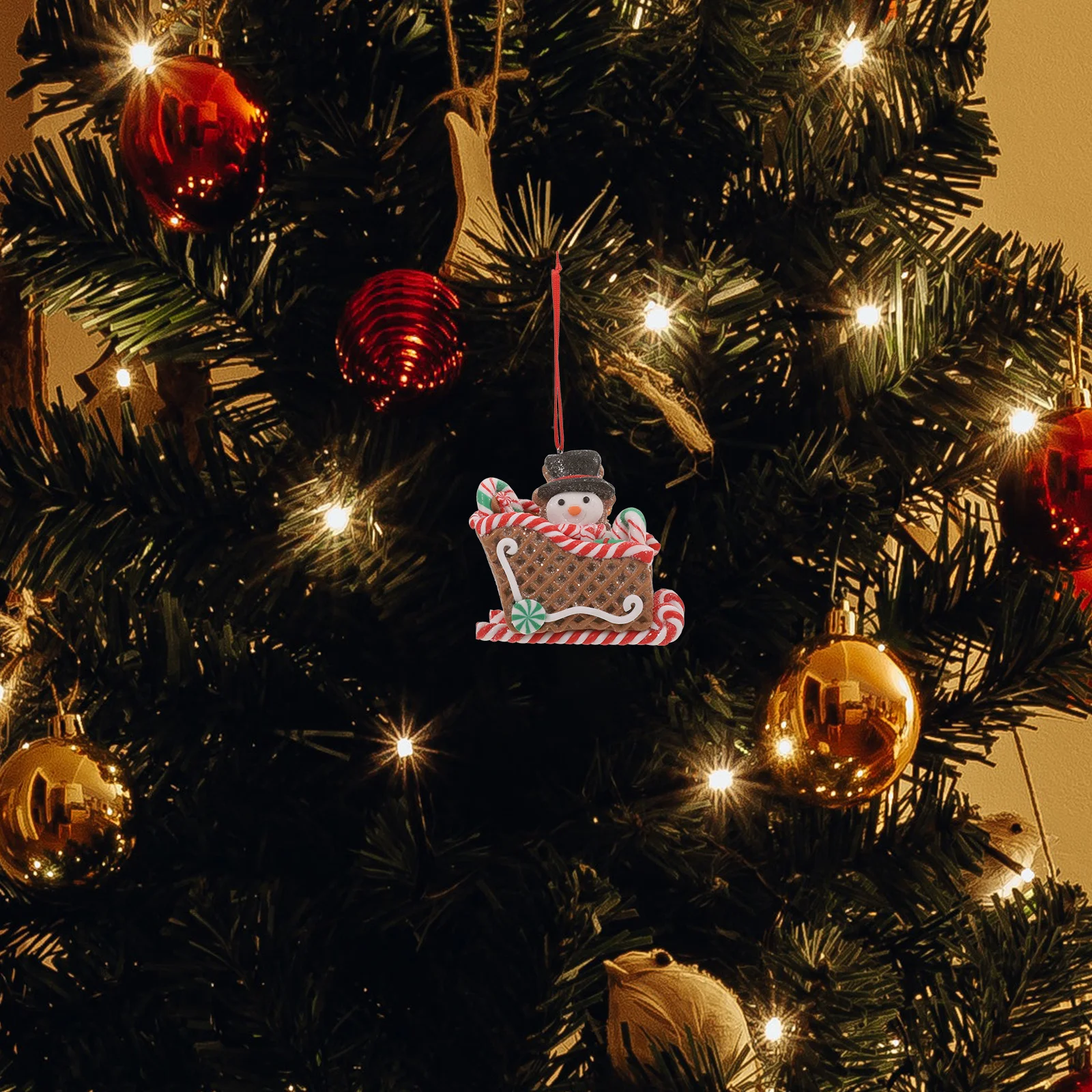 

Christmas Hanging Sleigh Ornaments Polymer Clay Rustic Decor Xmas Tree Party Indoor Mantel Decoration Holiday Hanging Pendant