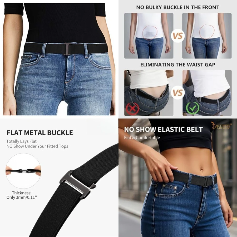 

Women No Show Stretch Belt Elastic Web Strap Belt with Flat Buckle for Jeans Pants Dresses,Suit for US Size 0-16