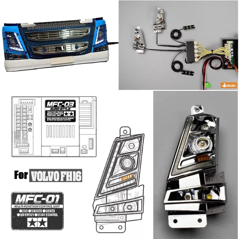 JUWUBA 1:14th Scale 4 In 1 Light Set Lamp System MFC-03 01 For Tamiya RC Truck Tipper VOLVO FH16 750 56362 Model Car DIY Parts