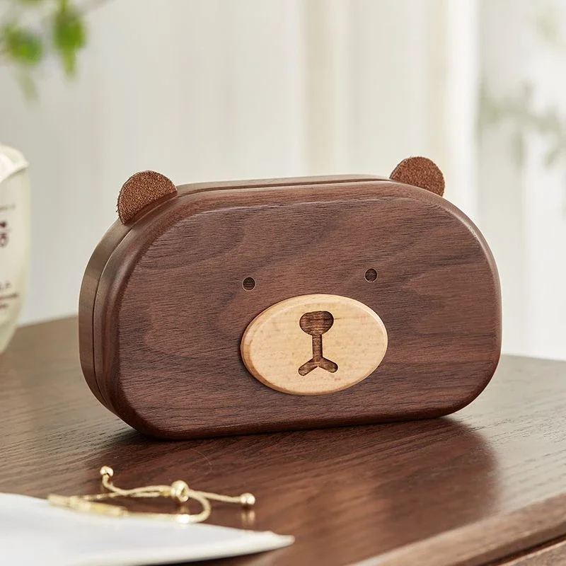 Solid Wood Exquisite Little Bear Shape Household Portable Jewelry Storage Box Beauty Storage Desktop Decoration Home Accessories