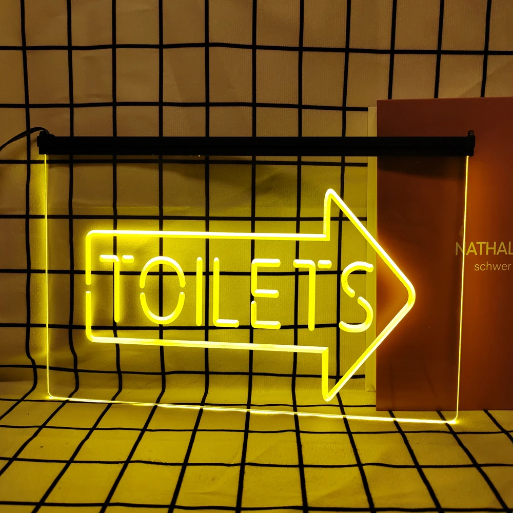 복고풍 LED 네온 사인 홈 데코, 방 사무실 농가용 빈티지 플라크 및 포스터 포함, 화장실 화살표 화장실  Best5