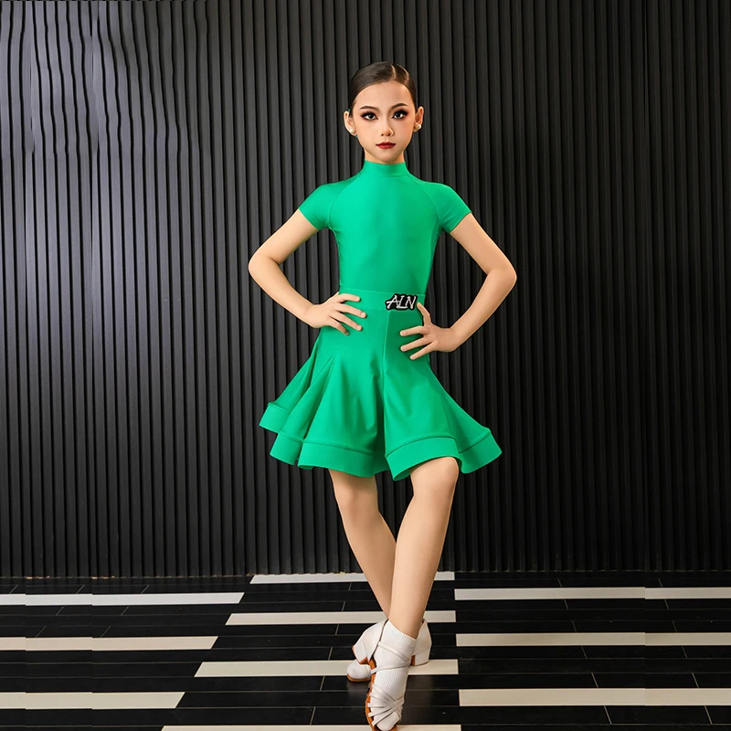 

2025 Latin Dance Competition Clothing For Girls High-End Split Suit Samba Chacha Rumba Children Latin Practice Outfits DQS19457