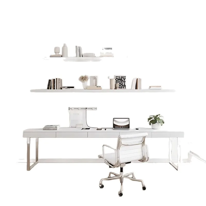 

Modern simple solid wood long desk with drawers living room study desk
