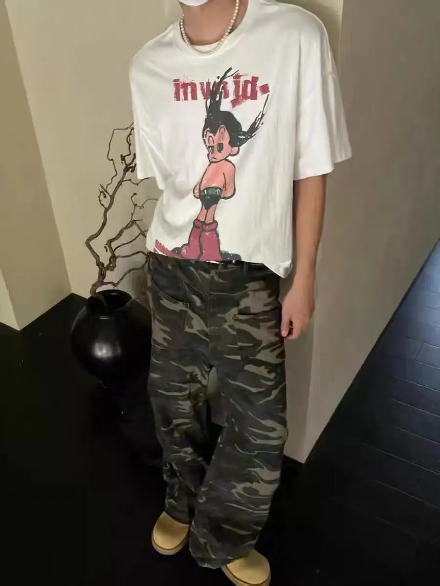 

Cleanfit американские камуфляжные брюки в стиле ретро, прямые широкие брюки, повседневные свободные брюки для мужчин и женщин, парные спортивные брюки для отдыха