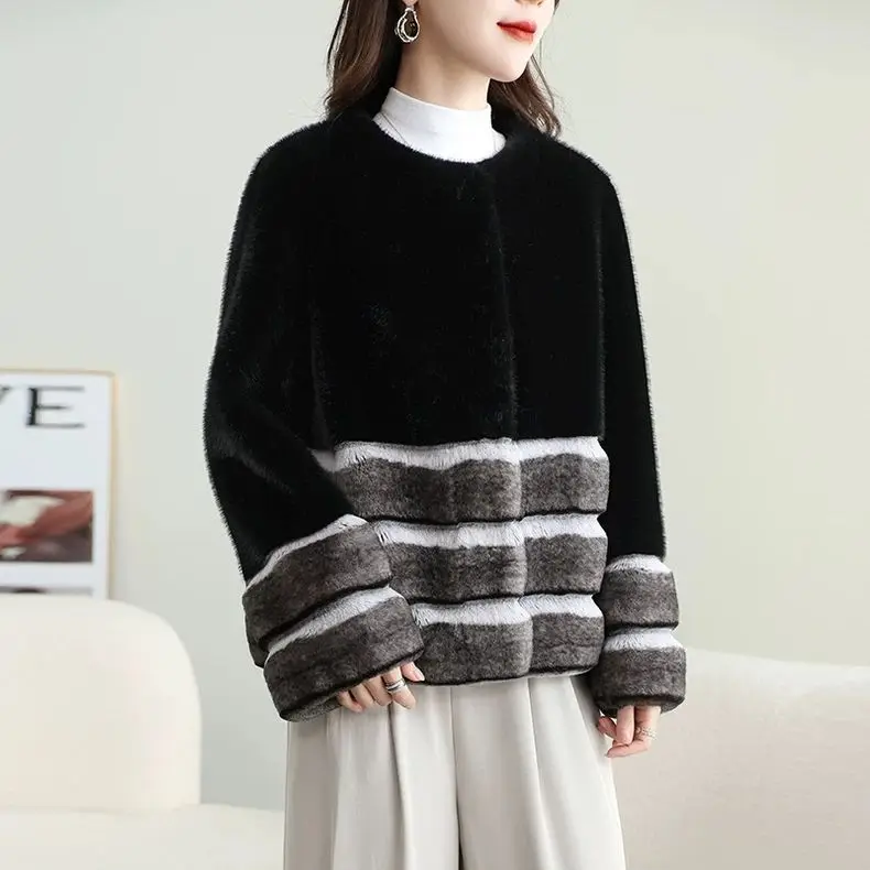 2025 hiver mode nouveau manteau de fourrure pour femmes épissage ample fausse fourrure veste