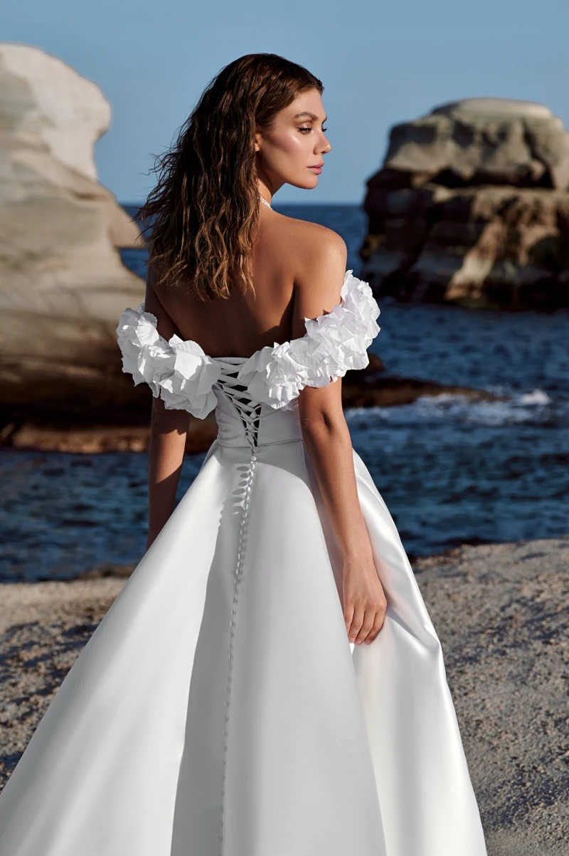 Elegante vestido de casamento de cetim feminino, manga curta, fenda lateral, A-Line, personalizar para vestidos, vestidos de noiva, impressionante, zíper