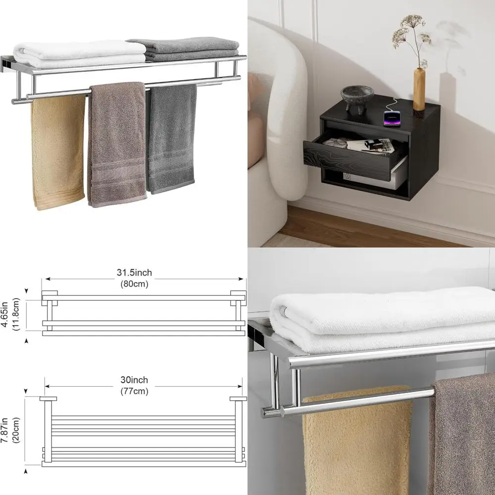 Toallero moderno de acero inoxidable montado en la pared, soporte de barra doble de 32 pulgadas para baño, Compatible con estante de ducha de hotel