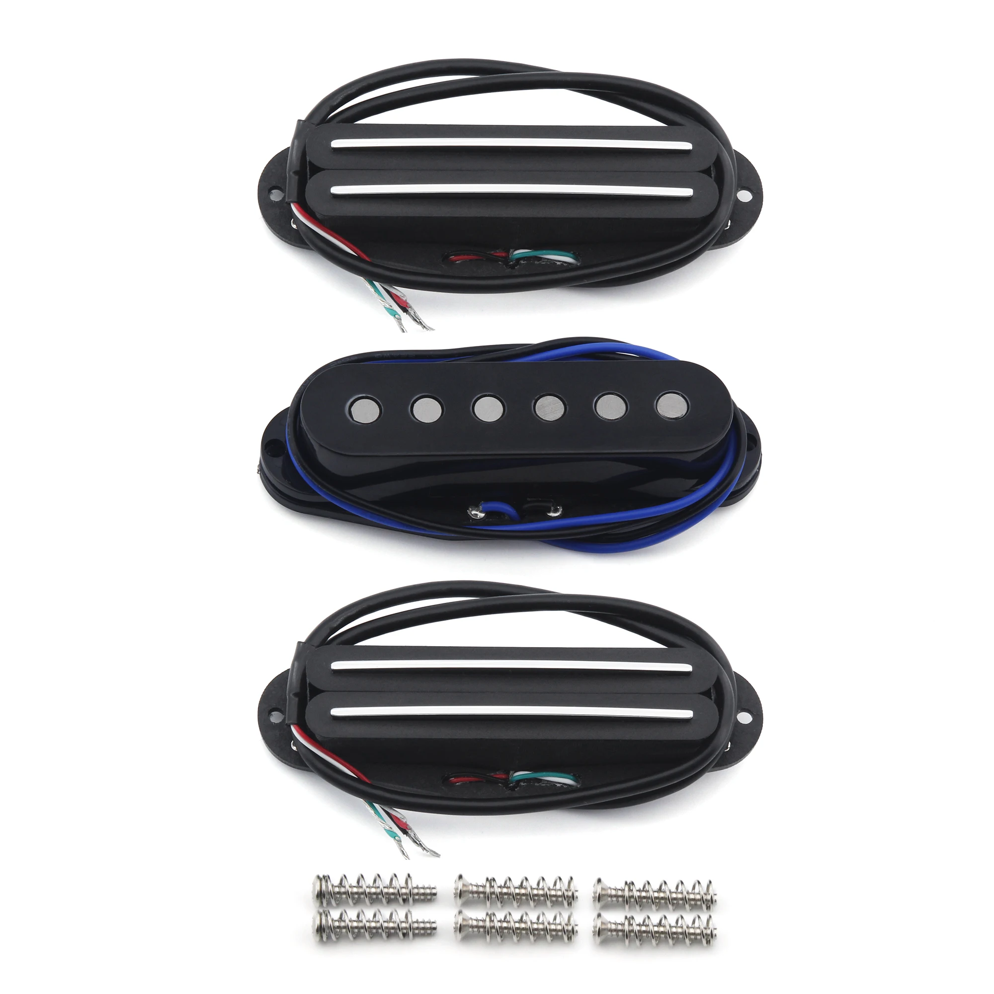 FLEOR 3PCS Guitar Pickup Alnico 5 Dual Rails -Single Coil- Dual Rails Pickups Black for ST SSS Electric Guitar