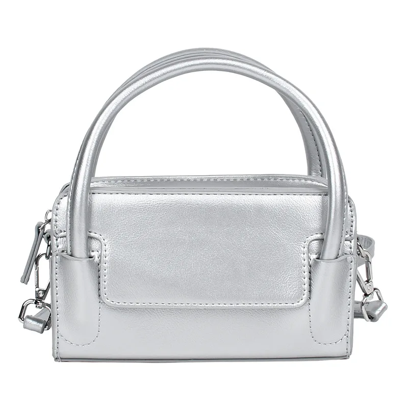 Nischendesign Gas Sense Silber kleine quadratische Tasche weiblich 2025, Sommer minimalistische Mini-Telefon-Lippenstift-Tasche, modische Umhängetasche