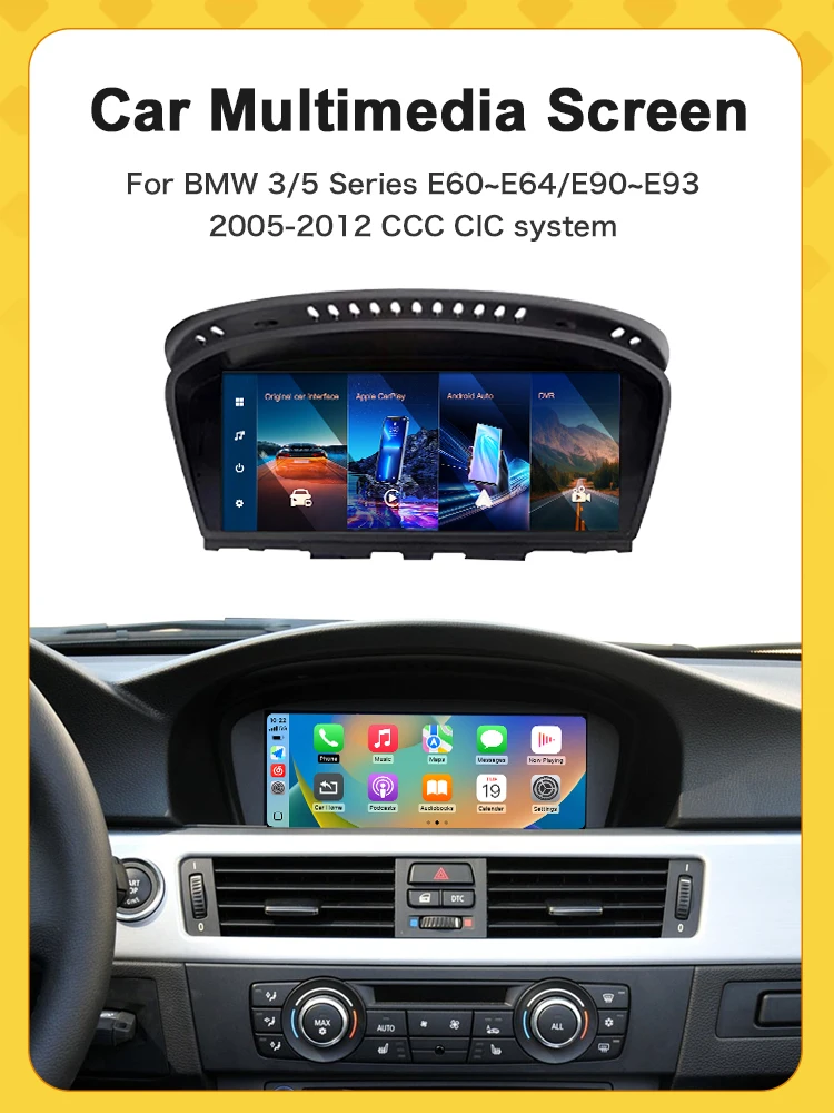 8,8 inch draadloos CarPlay Android Auto Linux scherm voor BMW E60 E61 E90 E91 E92 E93 CCC CIC, AirPlay, camera ondersteuning - afbeelding 2
