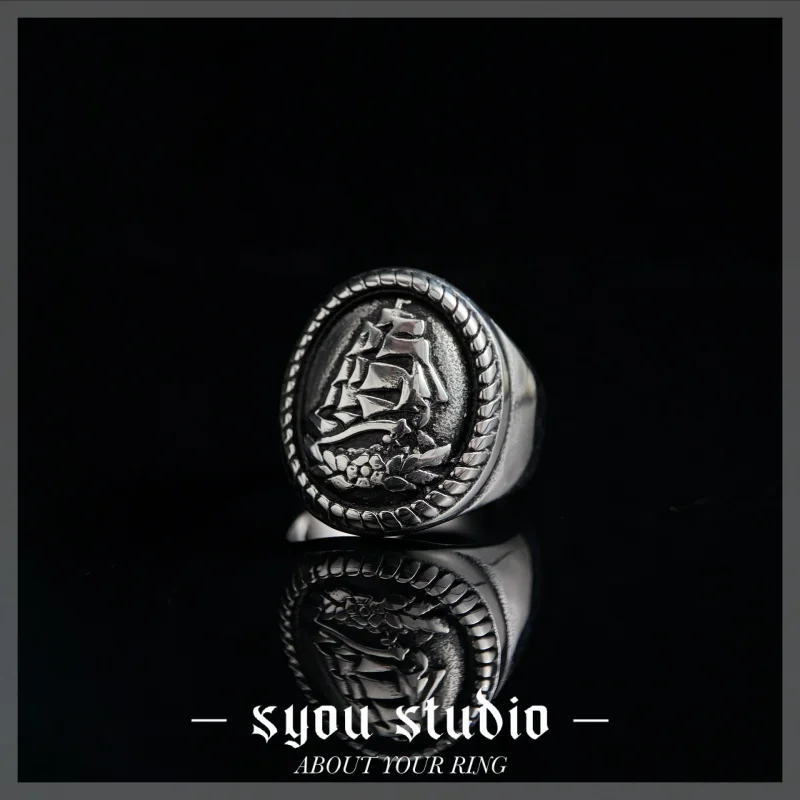 Gothic Sailboat Stainless Steel Rings Fashion Cool Sailor Viking Accessories Party Punk Mens Vintage Jewelry Sailing Wholesale
