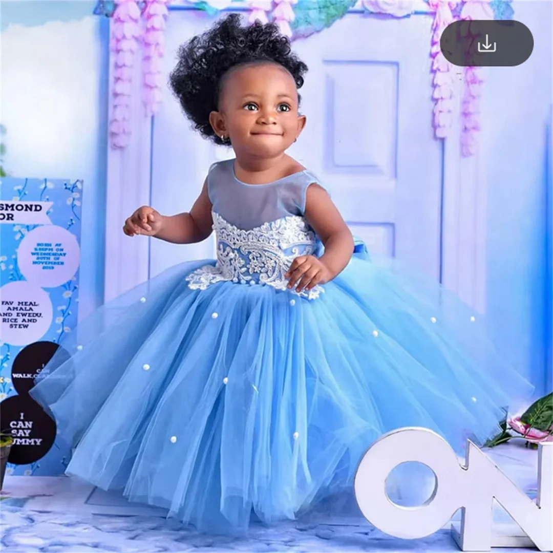 꽃의 소녀 드레스 샴페인 반팔 공주 우아한 아플리케 소녀 생일 파티 드레스를위한 첫 성찬식 가운