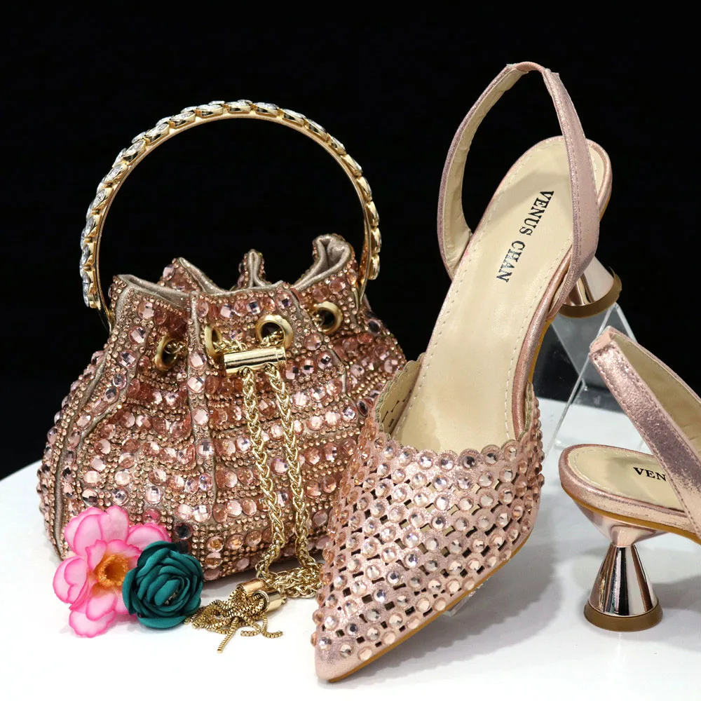 Fashion Summer 2023 Beads Decorated Muffin Bottom Sandals Wear Comfortable And Versatile Elegant Ladies Shoes And Bag Set