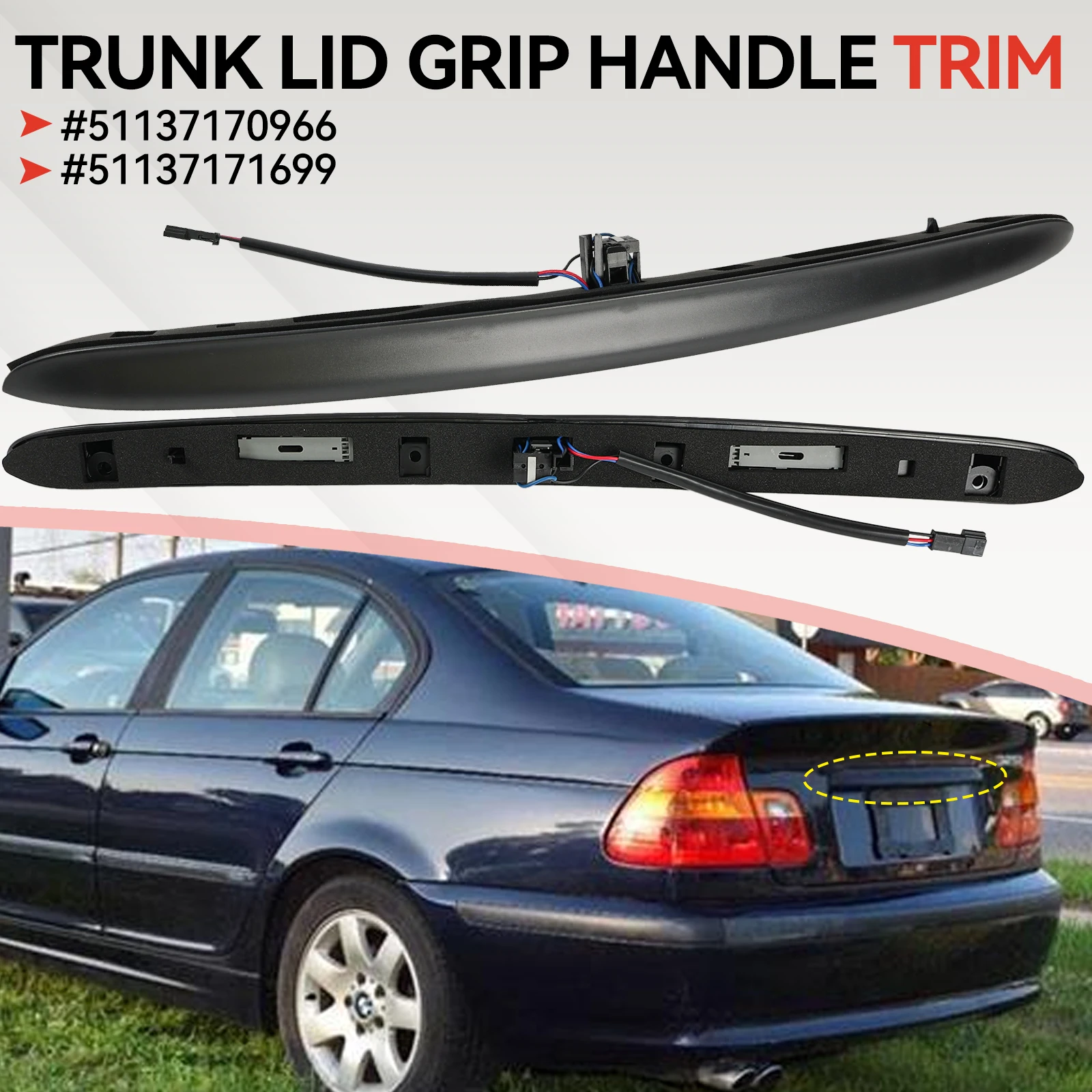 Car Trunk Lid Grip Handle w/ Key Button for BMW 3 Series E46 323i 325i 325xi 328i 330i 330xi 1998-2005 51137170966 51137171699
