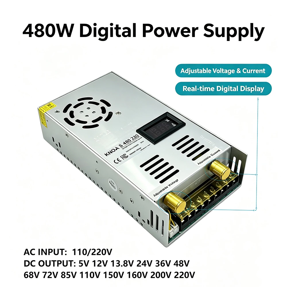 AC-DC 5V 12V 24V 36V 220V Digital Adjustable Voltage Regulated Power Supply 480W Switching Power Supply Transformer Power Adapte