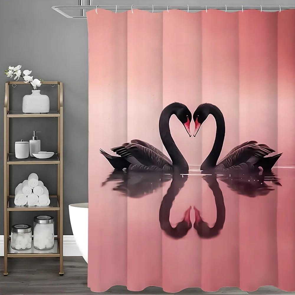 

Black Swan Pink Shower Curtain, Bathroom Decorative Shower Curtain, Waterproof Shower Curtain with Hooks