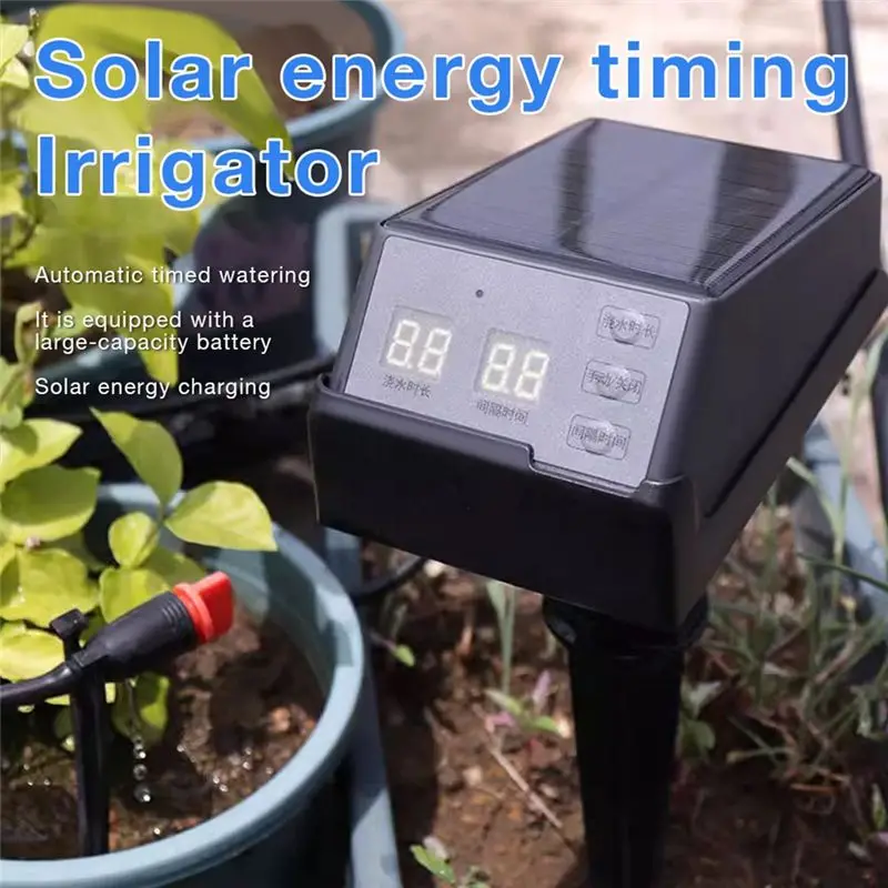 PZHI Solar Irrigation Timer Automatic, 2000mAh Rechargeable Water Pump Control Watering System for Garden Lawn, Solar Automatic