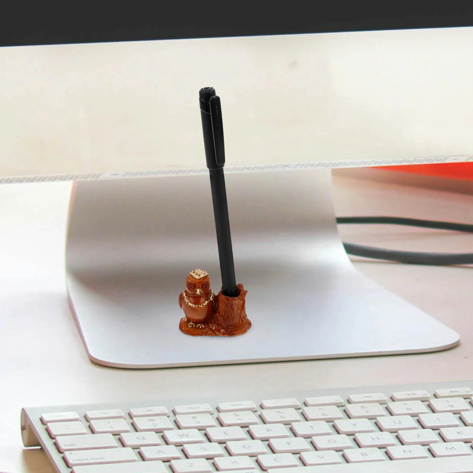 

Owl Shaped Holder Wood Tone Small Desk Holder For Desk Organizer Pencil Cup for Office Study Classroom Teacher Decor