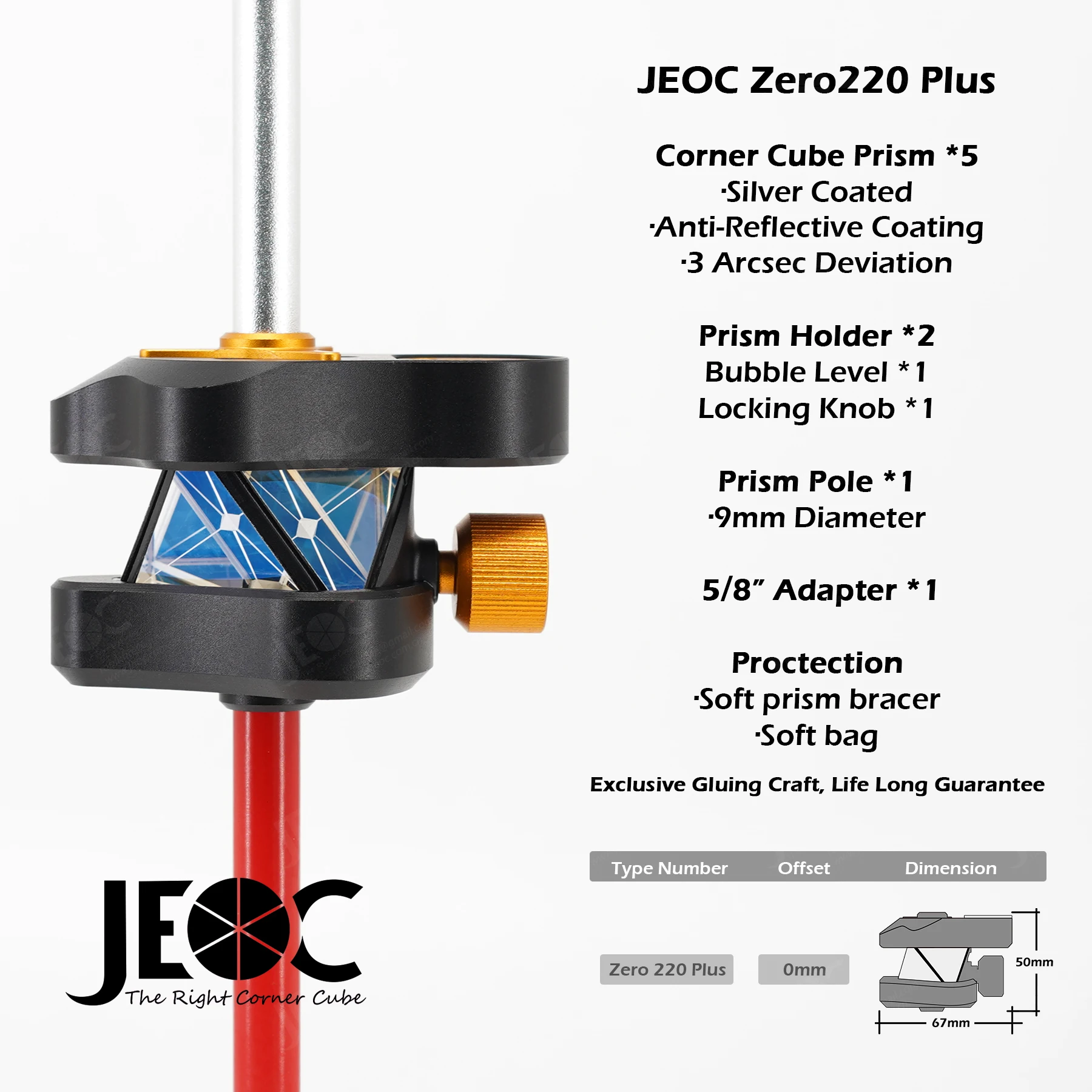 JEOC Zero220 Plus Palm Size Reflective Prism, Light Weight Sliding Reflector, 220 out of 360 Degree, for Myzox Total Station