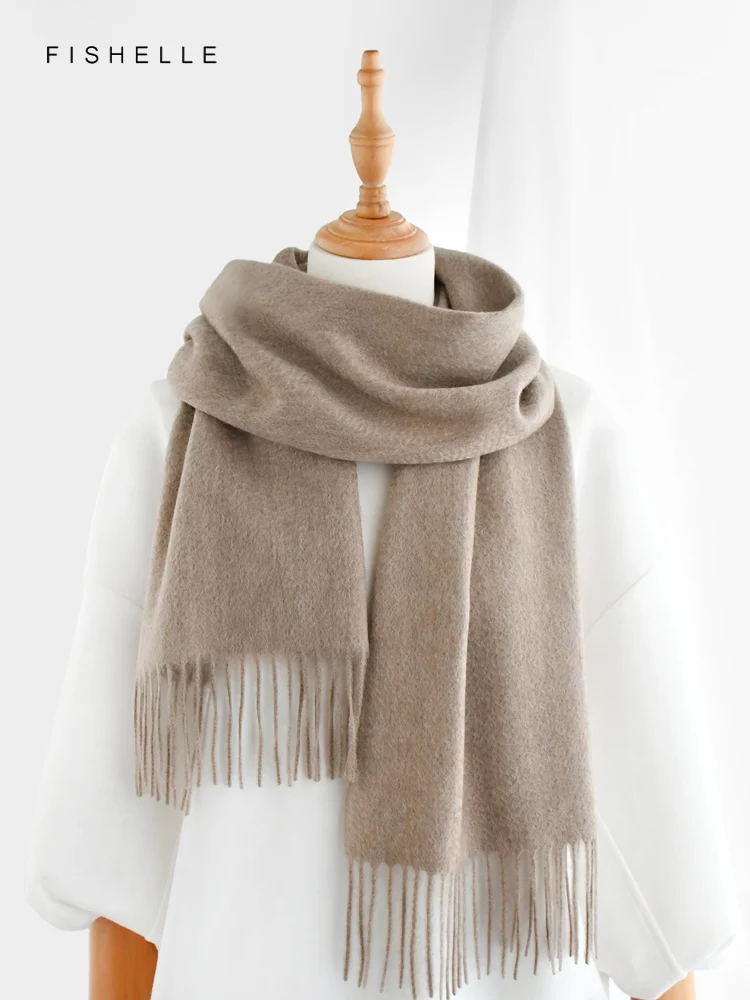 New Solid Beige Camel Khaki Pure Cashmere Tassels Scarf For Women Autumn Winter Warmth Adults Scarves Luxury Gifts For Female