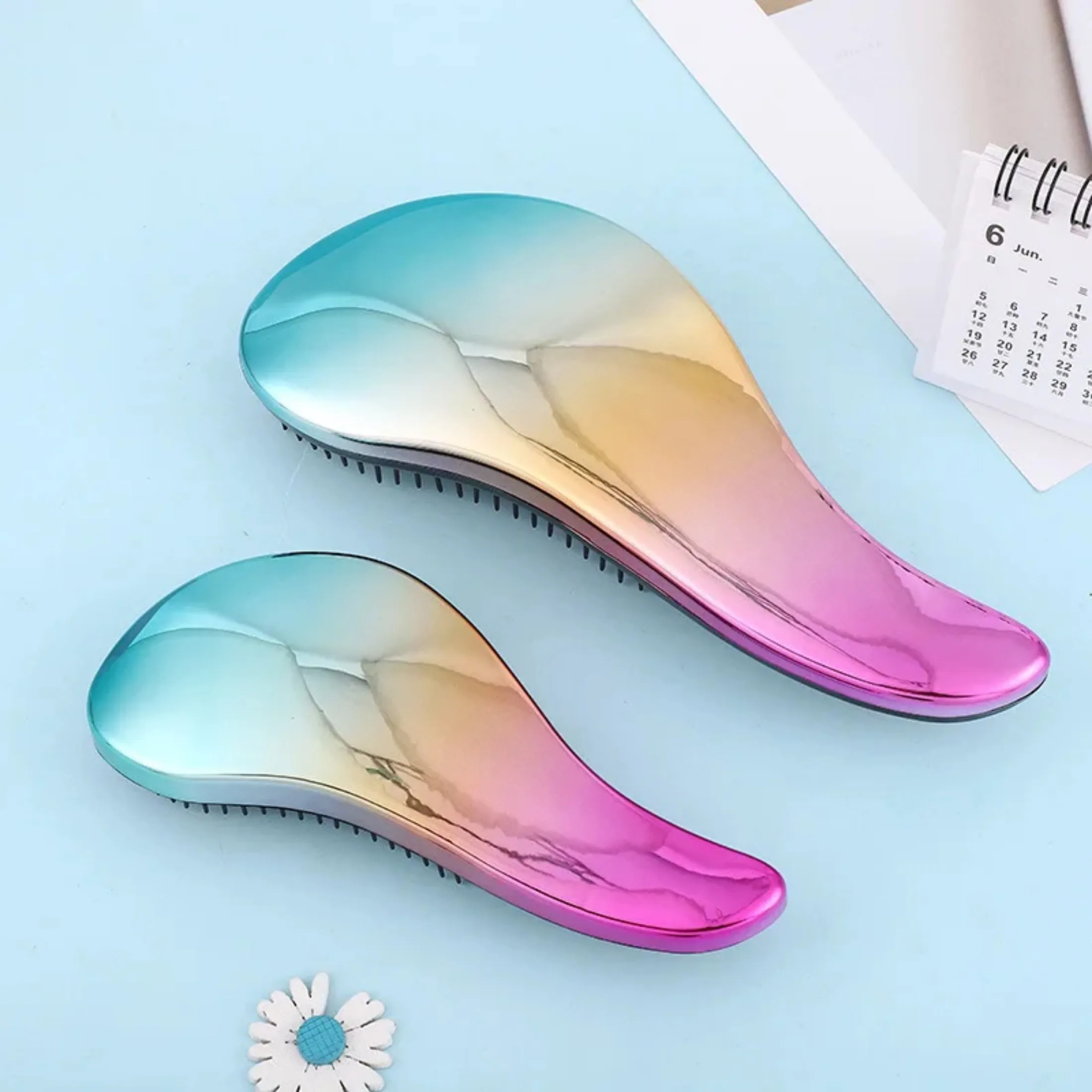 1pc Magic Anti-static Hair Brush Handle Plastic Electroplate Comb Shower Shampoo Massage Comb Salon Hair Styling Tools image 6