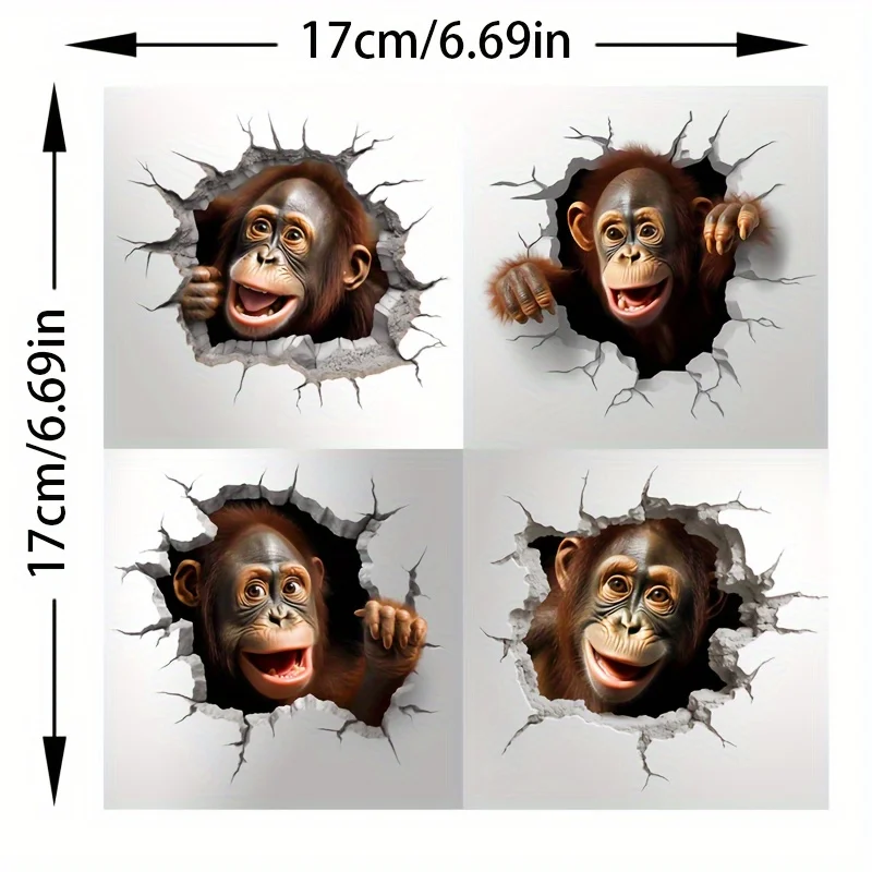 4-in-1 Happy Monkey Vinyl Stickers, Waterproof Decals for Car Windows, Cooler & Toys