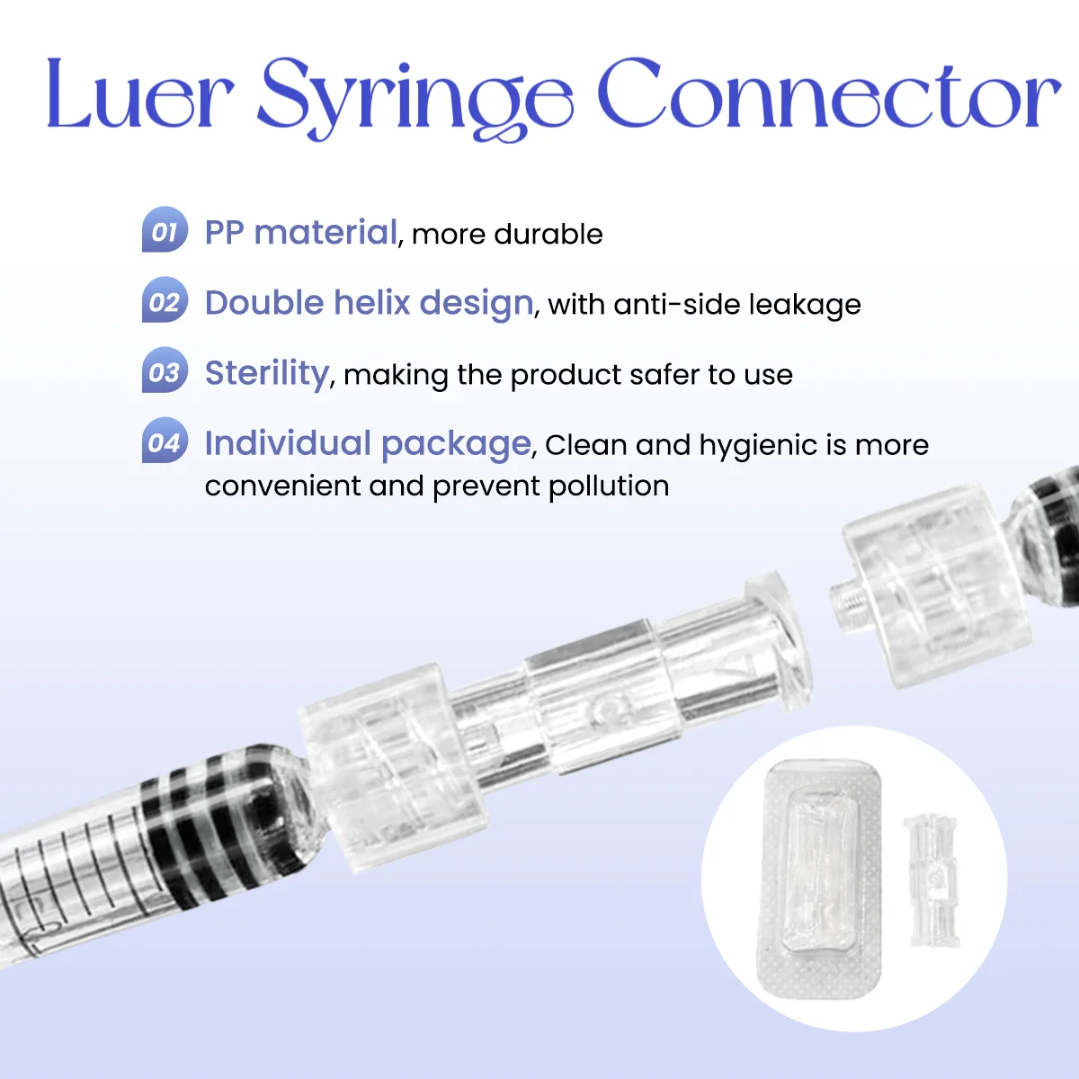 

Medical Sterile Luer Lock Adapter 10-100PCS Leak Proof Double Helix Transparent Plastic Syringe Connector Tool Parts