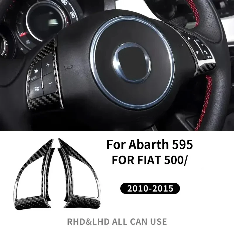

For Fiat 500 For Abarth 595 Real Dry Carbon Fiber Sticker 10~2015 Steering Wheel Button Interior Trim Modification Accessories
