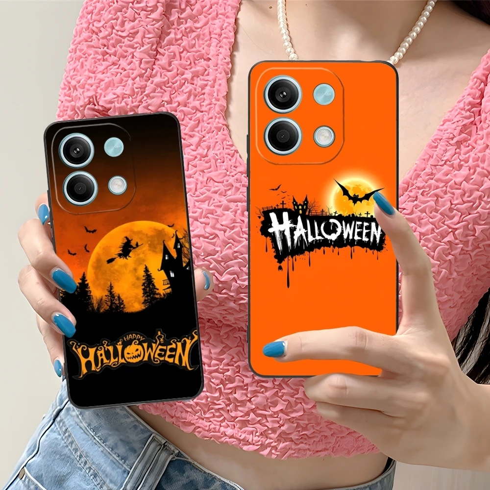 Halloween Pumpkin Mobile Cell Phone Case for Xiaomi Redmi Note 13 12 11 10 9 8 7 6 S A Pro Lite Plus 5G Black Phone Cover Shell