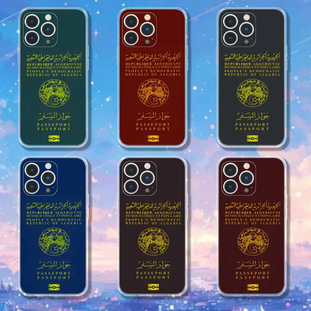 

Algerian Passport Phone Case For iPhone 17,16,15,14,13,12,11 Pro,Max,Plus,X,XS,XR,SE4,E Mini Transparent Soft Cover
