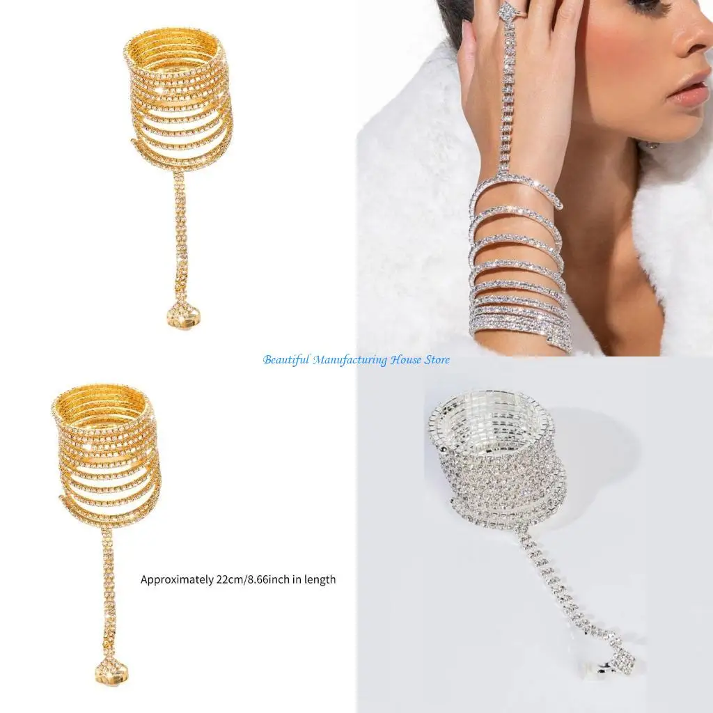 

E56A Adjustable Rhinestones Coils Bracelet Open Bangle for Beach Nightclub