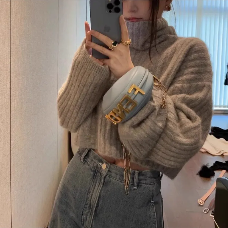 Women Turtleneck Ribbed Knit Sweater 2026 Autumn Winter New Korean Style Pullover Short Slim Fit Basic Inner Casual Knitted Tops