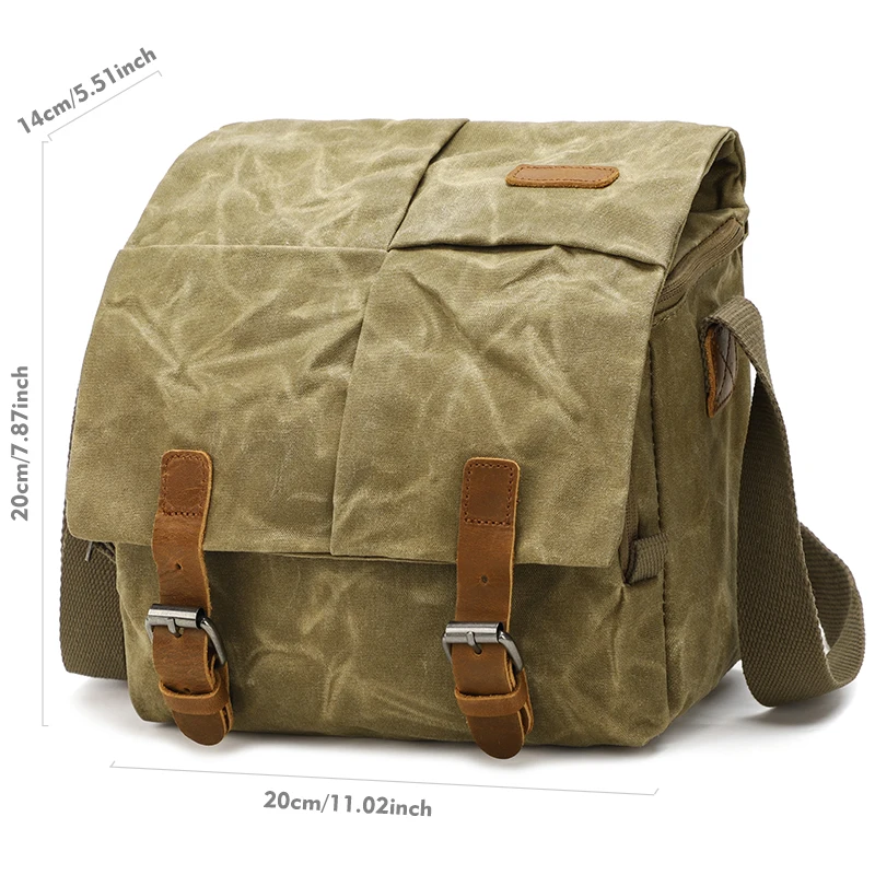 QISEMIAN Men's Retro Wax-Print Canvas Photography Shoulder Bag - Anti-wear DSLR Shoulder Camera Bag