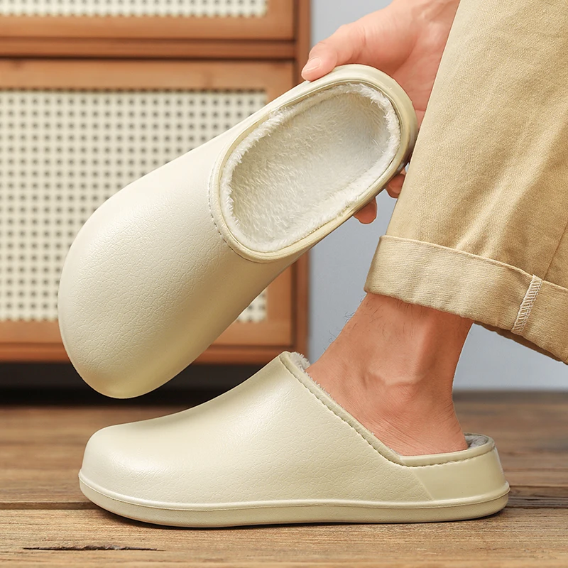 

Зимние мужские тапочки с закрытым носком — утолщенные водонепроницаемые уличные тапочки из ЭВА на флисовой подкладке для пар